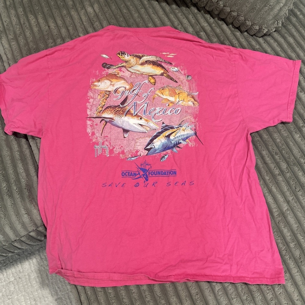 Mens size Medium M Guy Harvey Hot Pink Pocket T-shirt Tee Cotton Fishing Turtles